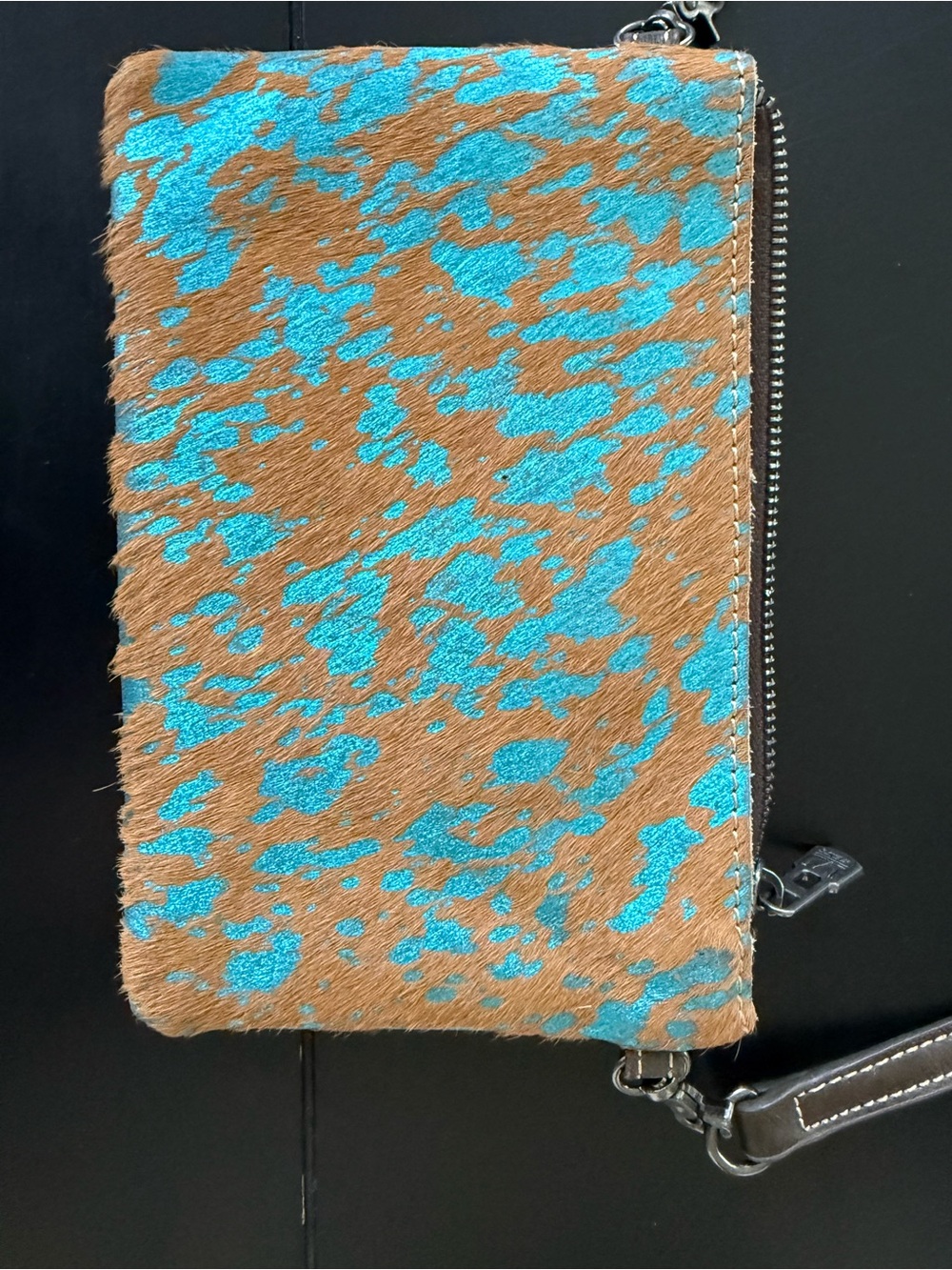 Montana West Dark Brown Leather & Turquoise Wristlet